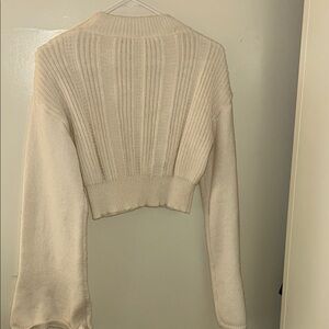 Elegant Cream Long Sleeve Cropped Sweater
